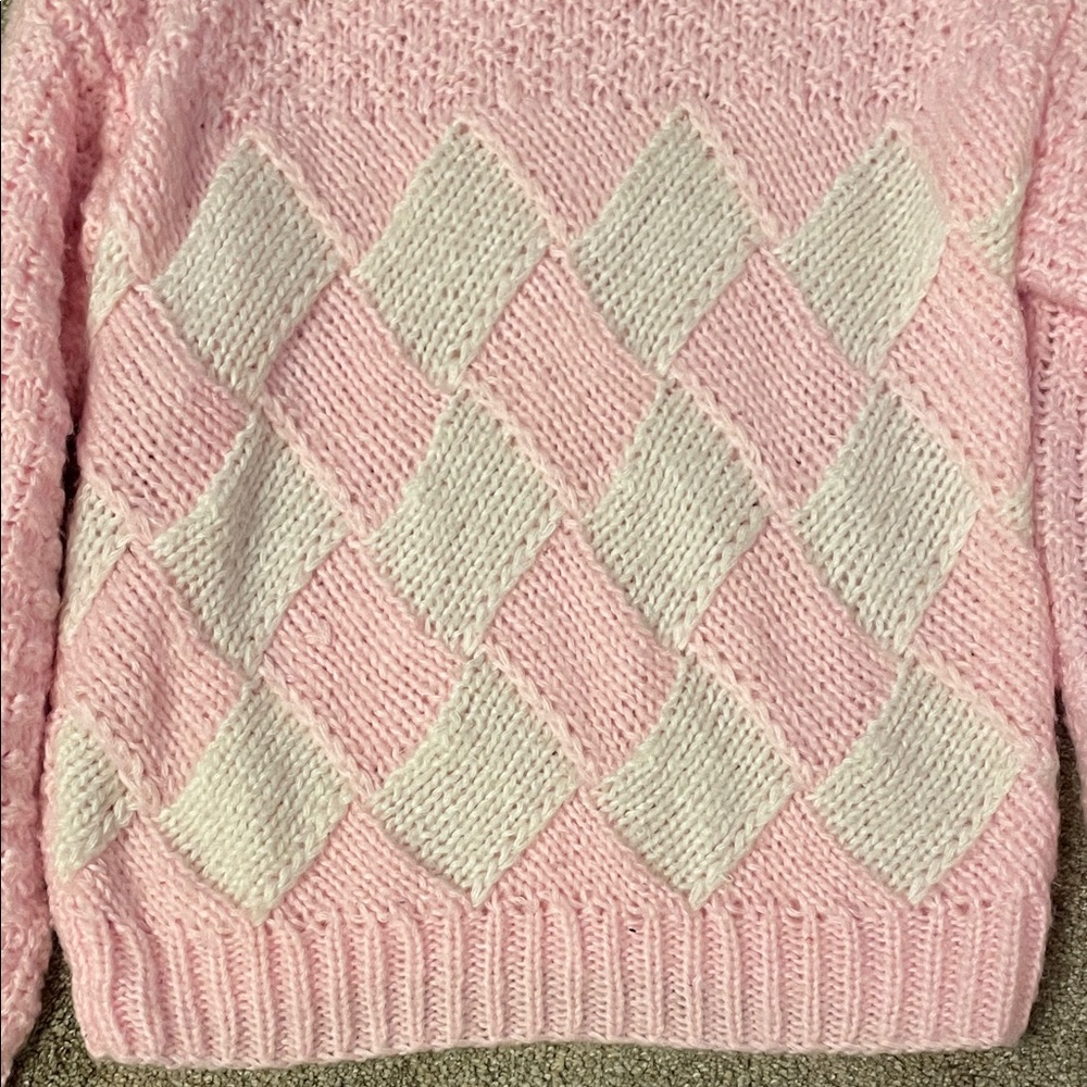 Forindi Vintage 80’s Soft Pink and Cream Diamond Sweater Size M Lightweight - Picture 7 of 7